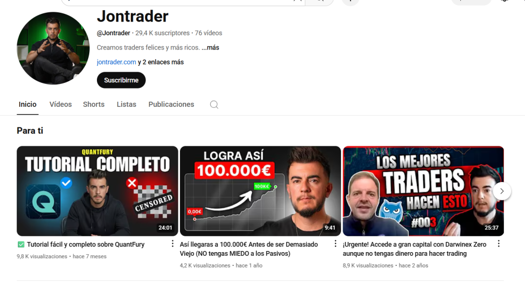 Canal de youtube de Jon Trader